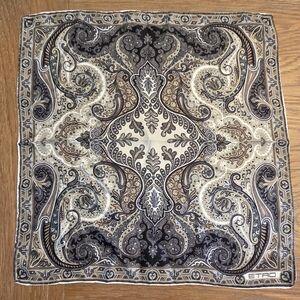 Etro Paisley Silk Pocket Square in Beige, Brown and Black